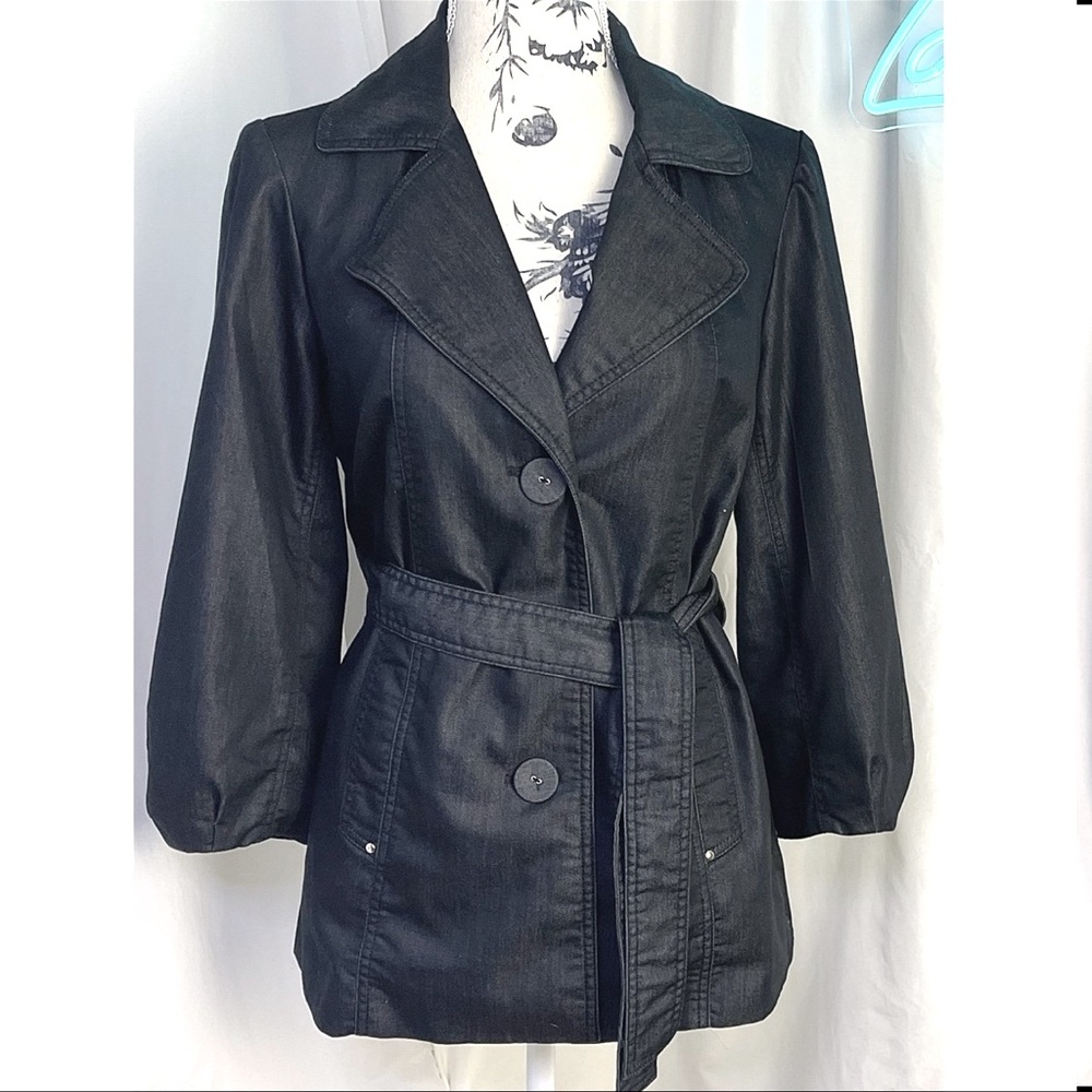 Willi Smith Charcoal Black Notched Lapel 3/4 Sleeve Belted Jacket • Cotton Blend